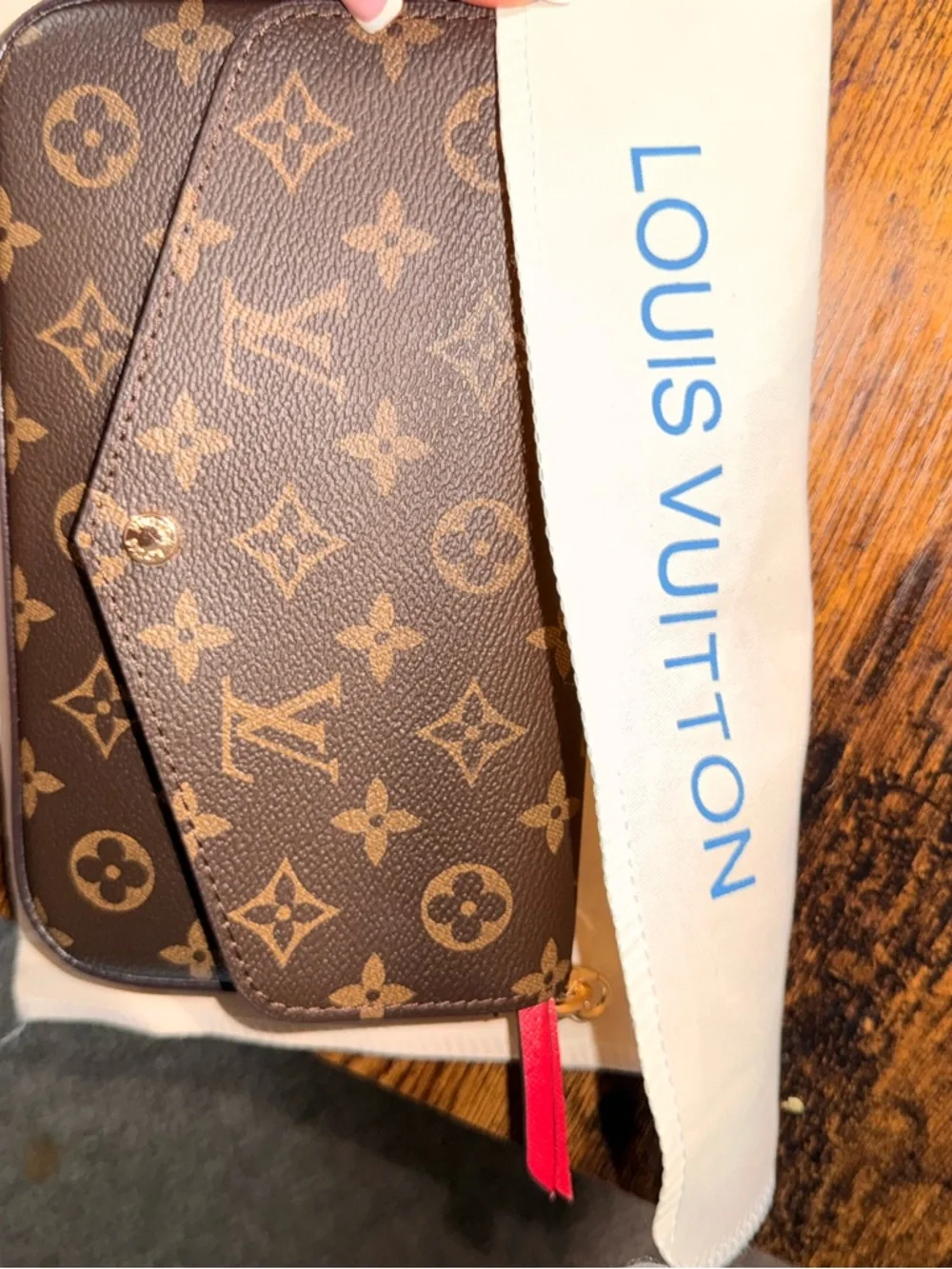 Louis Vuitton Red & Monogram Chain Wallet & Purse Set -2 Wallets -Red Interior - Picture 6 of 8